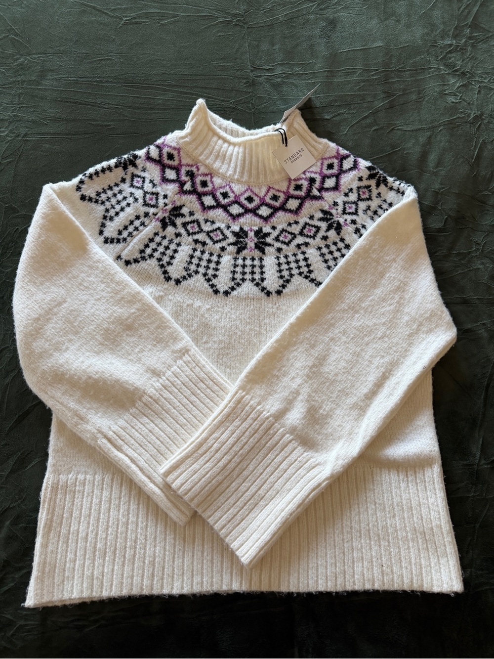 White Fair Isle Mock Neck Women's Sweater